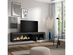 Móvel De Tv, 210, Para Televisores Ate 80", Lareira Electrica Xxl, Suspensos, Preto