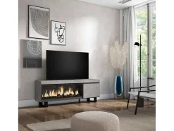 Móvel De Tv, 160, Para Televisores Ate 65", Lareira Electrica Xxl, Design Industrial, Cimento