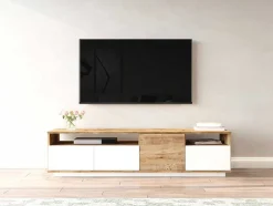 Móvel De Tv 4 Portas E 2 Prateleiras Natural Claro E Branco - Cedona