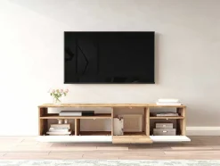 Móvel De Tv 4 Portas E 2 Prateleiras Natural Claro E Branco - Cedona