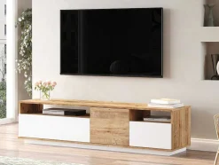 Móvel De Tv 4 Portas E 2 Prateleiras Natural Claro E Branco - Cedona