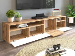 Móvel De Tv 4 Portas E 2 Prateleiras Natural Claro E Branco - Cedona