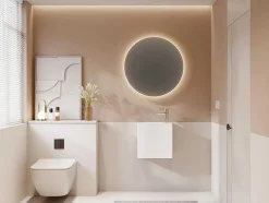 Móvel Lavatório Suspenso Cor Branco Em Solid Surface Com Nicho De 40 Cm - Pumori