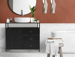Móvel Para Colocar Sob O Lavatório Em Metal Preto 95 Cm - Eridani
