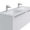 Móvel Suspenso De Casa De Banho Estriado Branco Com Lavatório Duplo De Encastrar 120 Cm - Latoma