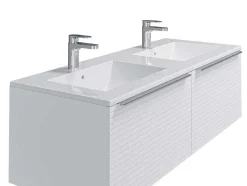 Móvel Suspenso De Casa De Banho Estriado Branco Com Lavatório Duplo De Encastrar 120 Cm - Latoma