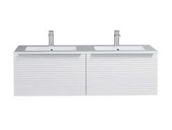 Móvel Suspenso De Casa De Banho Estriado Branco Com Lavatório Duplo De Encastrar 120 Cm - Latoma