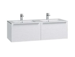 Móvel Suspenso De Casa De Banho Estriado Branco Com Lavatório Duplo De Encastrar 120 Cm - Latoma