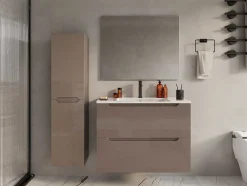 Móvel Suspenso Lavatório Individual Com Coluna Taupe 80 Cm - Stefanie