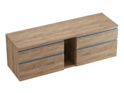 Móvel Suspenso Para Casa De Banho Com Dupla Pia E Espelhos - Cor Natural Clara - 150 Cm - Magdalena Ii