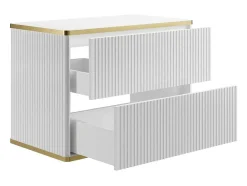 Móvel Suspenso Para Colocar Sob O Lavatório Estriado Rebordo Dourado, Cor Branca C80 Cm - Keliza