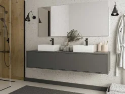 Móvel Suspenso Para Colocar Sob O Lavatório Cor Cinza Antracite C150 Cm - Isaure Ii