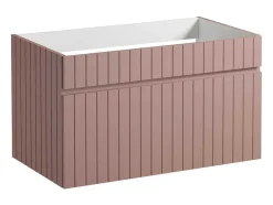 Móvel Suspenso Para Colocar Sob O Lavatório Estriado Cor-De-Rosa Com Tampo 80 Cm - Satara