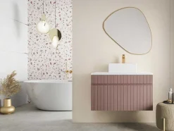 Móvel Suspenso Para Colocar Sob O Lavatório Estriado Cor-De-Rosa Com Tampo 80 Cm - Satara