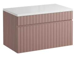 Móvel Suspenso Para Colocar Sob O Lavatório Estriado Cor-De-Rosa Com Tampo 80 Cm - Satara