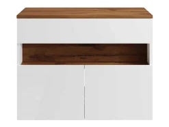 Móvel Suspenso Para Colocar Sob O Lavatório Com Leds E Tampo, Branco E Natural Escuro C80 Cm - Pozega