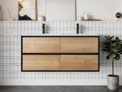 Móvel Suspenso Para Colocar Sob O Lavatório Cor Natural E Preto 120 Cm - Lannick