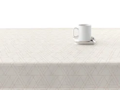 Nappe Anti-Taches 100% Coton 1 Piece Beige A Lignes Fondues 300X140
