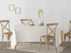 Nappe Anti-Taches 100% Coton 1 Piece Beige A Lignes Fondues 100X140
