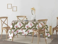 Nappe Anti-Taches 100% Coton 1 Piece Blanc A Motifs Vegetaux 250X140