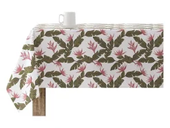 Nappe Anti-Taches 100% Coton 1 Piece Blanc A Motifs Vegetaux 300X140