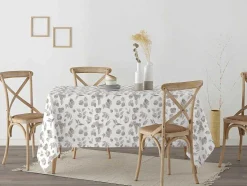 Nappe Anti-Taches 100% Coton 1 Piece Blanc A Feuilles Grises 300X140