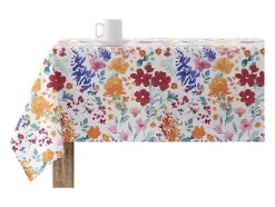 Nappe Anti-Taches 100% Coton 1 Piece Blanc A Fleurs Vives 100X140