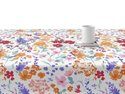 Nappe Anti-Taches 100% Coton 1 Piece Blanc A Fleurs Vives 100X140