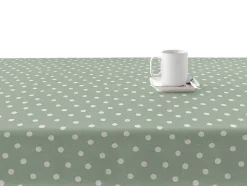 Nappe Anti-Taches 100% Coton 1 Piece Vert A Pois Blancs 300X140