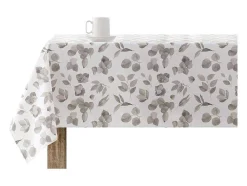 Nappe Anti-Taches 100% Coton 1 Piece Blanc A Feuilles Grises 200X140