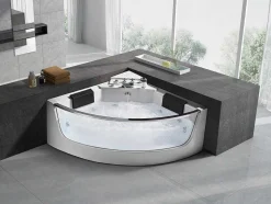[Old Version]Banheira De Hidromassagem De Canto Em Vidro Evelina - 2 Lugares - 330 L - 138*138*A63 Cm