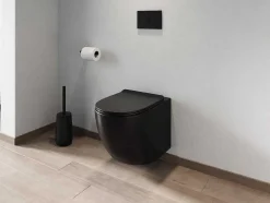 Pack Sanita Suspensa Preto Mate Com Suporte Incorporado E Placa De Descarga - Javoine