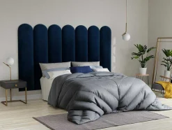Paineis De Parede Cabeceira De Cama De 210 Cm Em Veludo Cor Azul - Japi