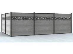 Paineis De Vedacao Para Enterrar A181 Cm, Kit De 7 Laminas Em Composito Com Decoração + 2 Postes Cinzento-Claro - Enola