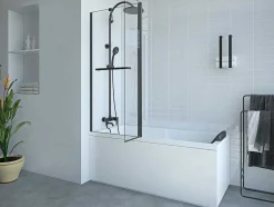 Painel De Banheira Com Toalheiro E Retorno Giratorio Preto Mate (70 + 30) X 140 Cm - Primael