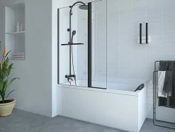 Painel De Banheira Com Toalheiro E Retorno Giratorio Preto Mate (70 + 30) X 140 Cm - Primael