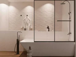 Painel De Banheira De Correr Preto Mate Com Toalheiro 120X140 Cm - Waimea