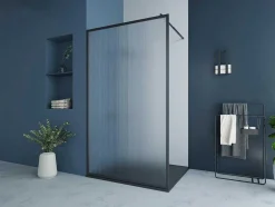 Painel De Duche A Italiana Com Vidro Texturado 120X200 Cm Preto Mate - Virana