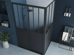 Painel De Duche Com Porta De Correr Preto Mate Estilo Industrial 120 X 80 X 195 Cm - Urbanik
