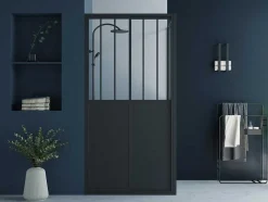 Painel De Duche Com Porta De Correr Preto Mate Estilo Industrial 100 X 80 X 195 Cm - Urbanik