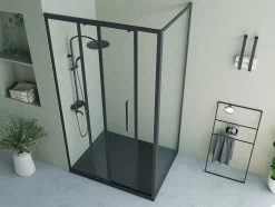 Painel De Duche Fixo Com Porta De Correr Preto Mate Estilo Industrial 120 X 80 X 195 Cm - Toroni