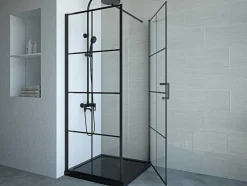 Painel De Duche Fixo Com Porta Giratoria Serigrafado Preto Mate 80 X 80 X 190 Cm - Caparica