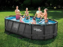 Piscina Tubular Oval Efeito Sarja Em Ziguezague Cinzento-Escuro Com Bomba Filtradora De Cartucho C424 X L250 X A100 Cm - Salamanque