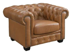 Poltrona Chesterfield Brenton 100% Pele De Bufalo Superior Cor Caramelo Vintage