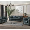 Poltrona Chesterfield Brenton 100% Pele De Bufalo Superior Cor Verde-Acinzentado
