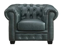 Poltrona Chesterfield Brenton 100% Pele De Bufalo Superior Cor Verde-Acinzentado