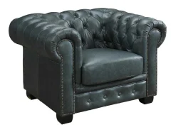 Poltrona Chesterfield Brenton 100% Pele De Bufalo Superior Cor Verde-Acinzentado