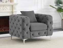Poltrona Chesterfield Em Veludo Antracite - Edwina
