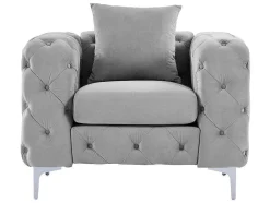 Poltrona Chesterfield Em Veludo Cinza-Claro - Edwina
