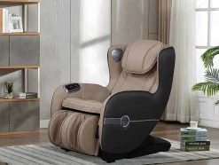 Poltrona De Massagem Em Pele Sintética Bege Com Leds E Sistema De Gravidade Zero - Opcao Bluetooth - Kasou